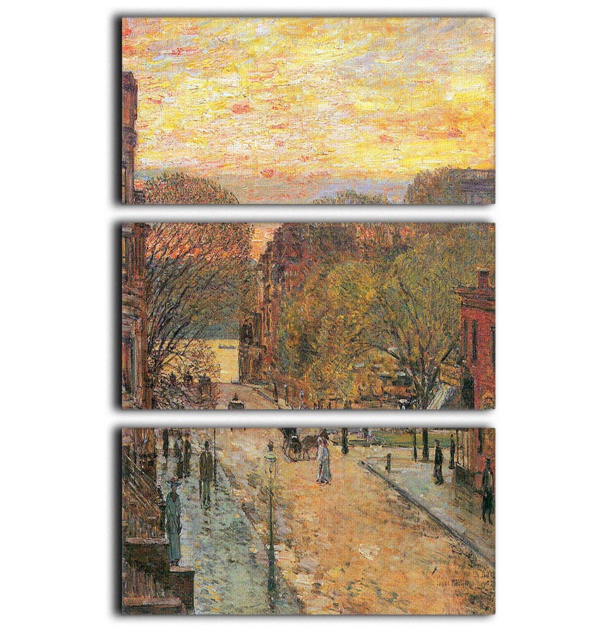 Three-panel canvas print of West 78th Street in Spring by Hassam, showcasing vibrant colors and elegant design.