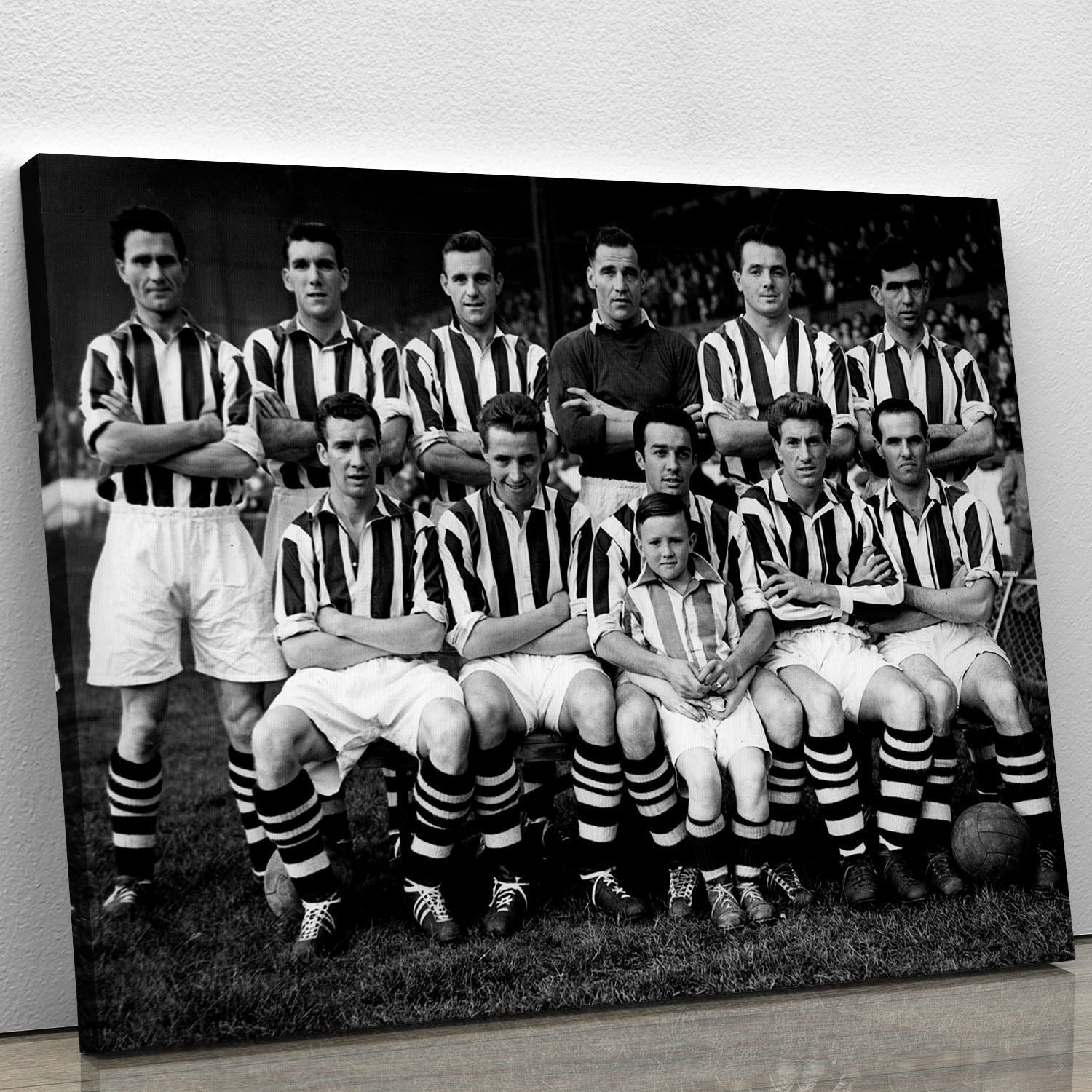West Bromwich Albion Football Club 1955-56 team photo printed on canvas, showcasing players in classic football attire.