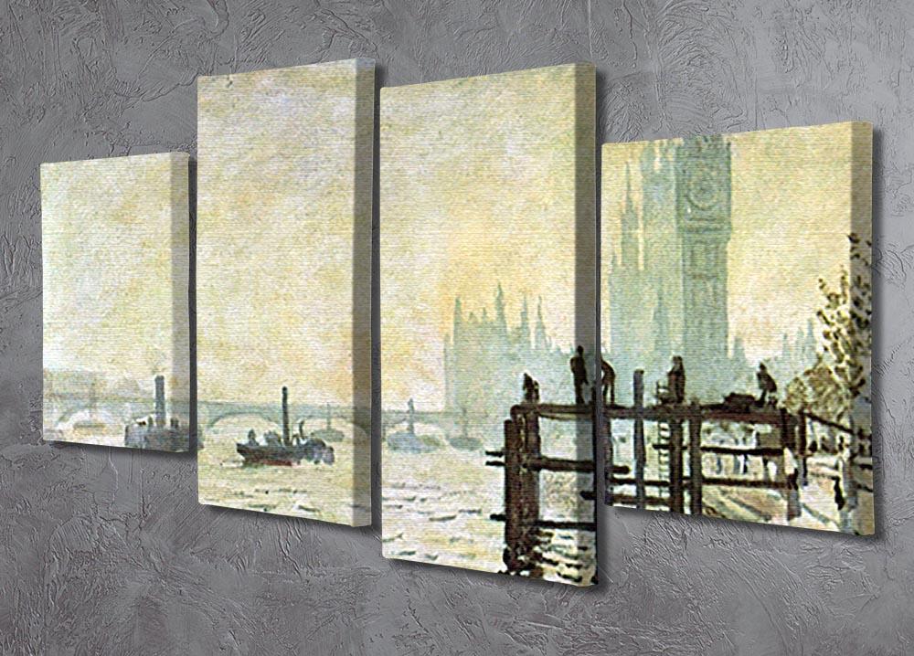 A 4-split canvas artwork featuring Monet's Westminster Bridge in London, showcasing vibrant colors and dynamic brush strokes.