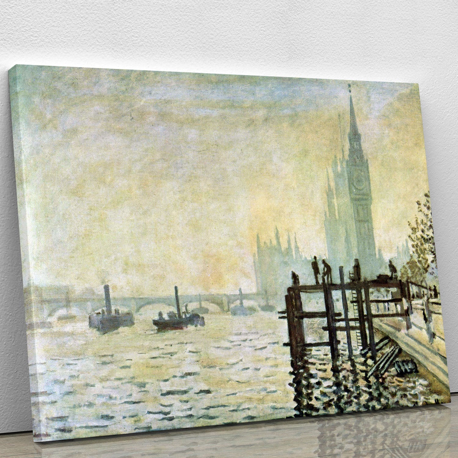 Canvas print of Westminster Bridge in London by Monet, showcasing vibrant colors and impressionistic style.