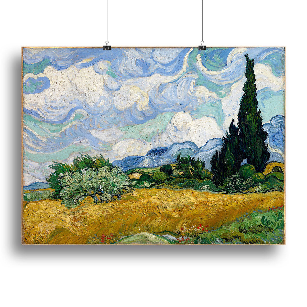 Wheat Field with Cypresses canvas print showcasing vibrant colors and dynamic landscape, perfect for home decor.
