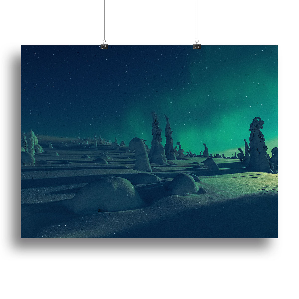 Canvas print featuring a stunning scene of moonlight meeting polar lights, showcasing vibrant colors and intricate details.