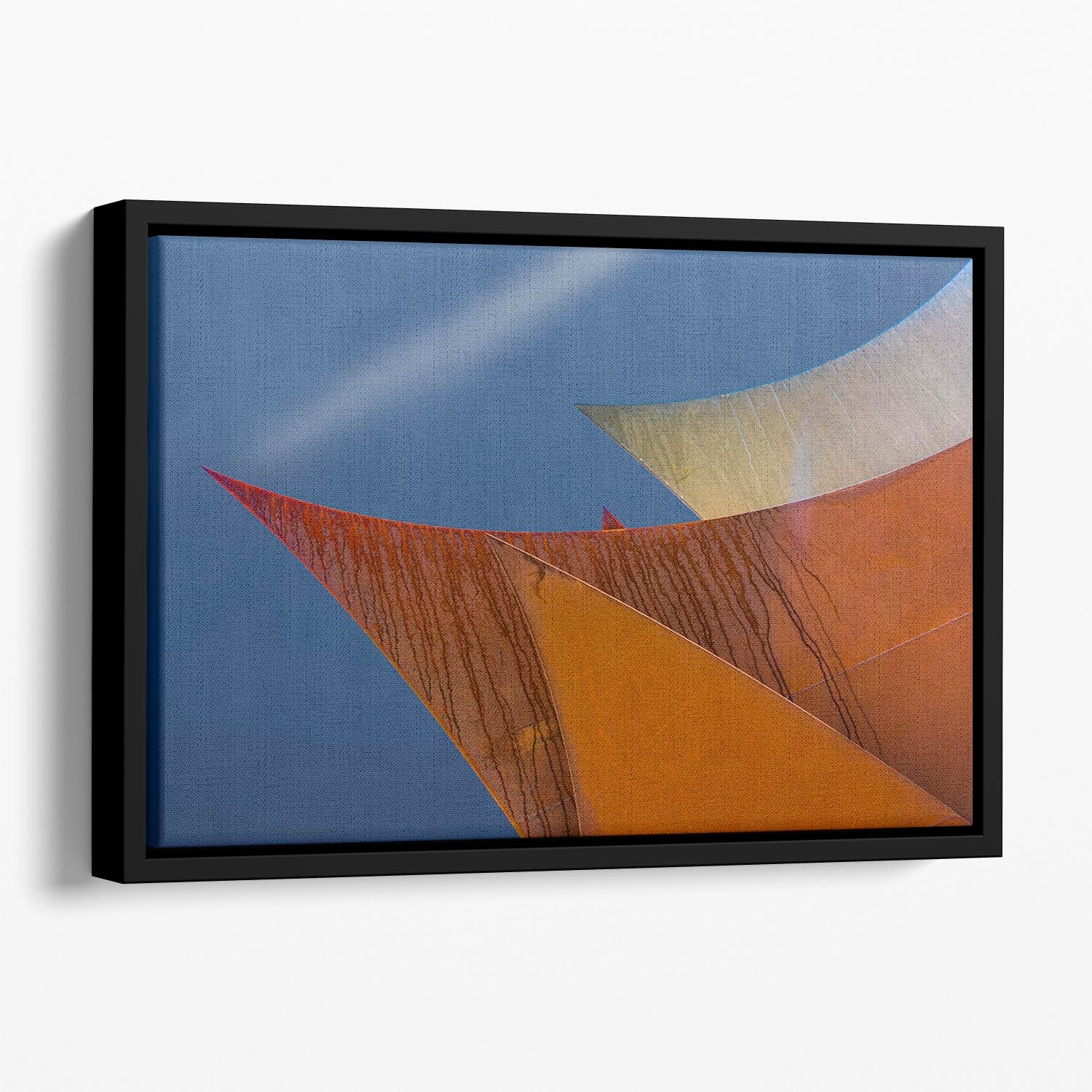 Whimsical Points Floating Framed Canvas featuring vibrant abstract colors and shapes in an elegant wooden frame.