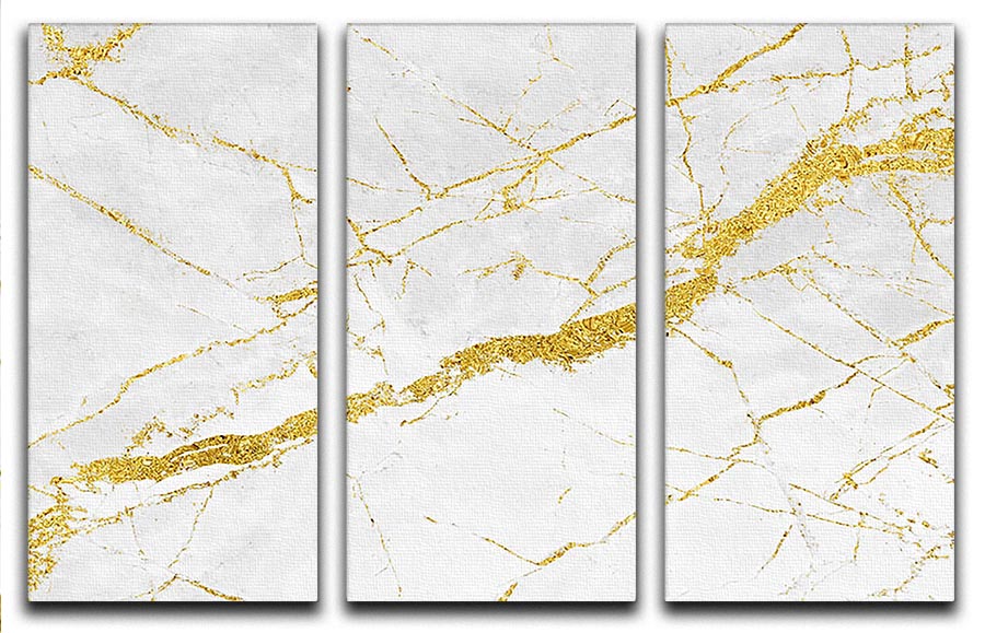 A stunning 3-panel canvas print featuring a white and gold cracked marble design, perfect for modern home decor.