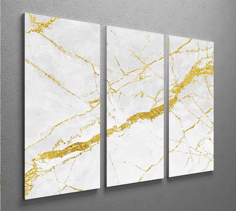 A stunning 3-panel canvas print featuring a white and gold cracked marble design, perfect for modern home decor.