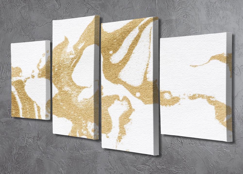 A luxurious white and gold marble 4 split panel canvas artwork, showcasing elegant marble patterns across four separate panels.