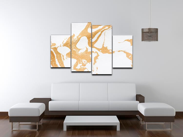 A luxurious white and gold marble 4 split panel canvas artwork, showcasing elegant marble patterns across four separate panels.