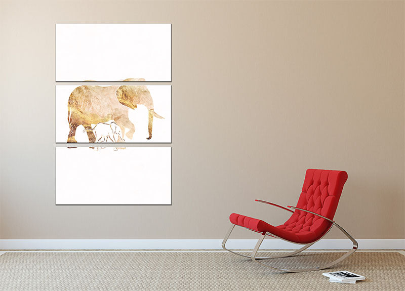 A stunning 3-panel canvas print featuring a white gold elephant design, elegantly displayed to enhance any room's decor.