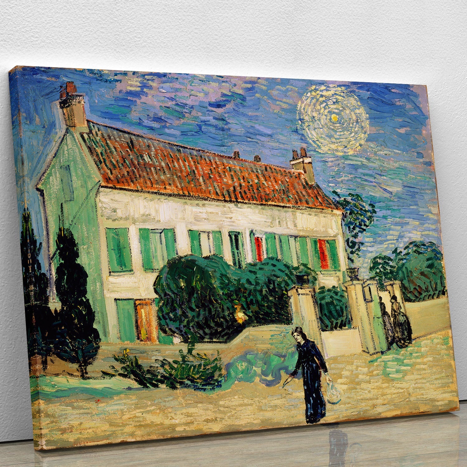 A beautiful canvas print of the White House illuminated at night, showcasing its architectural elegance against a dark sky.