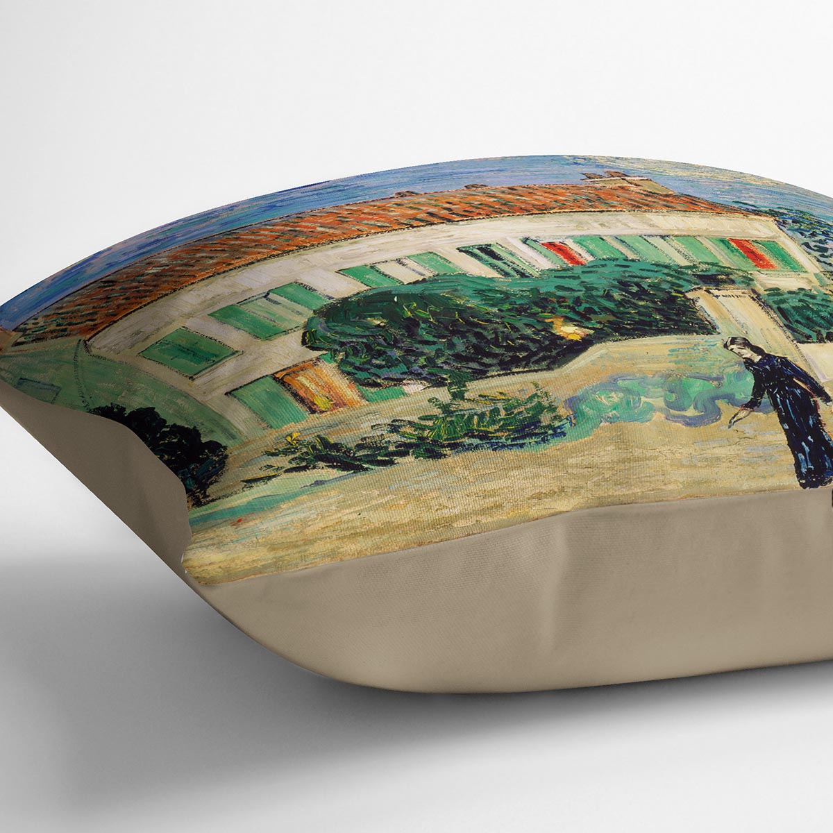 A vibrant White House at Night Cushion featuring abstract design on luxurious vegan faux suede, showcasing rich colors and intricate patterns.