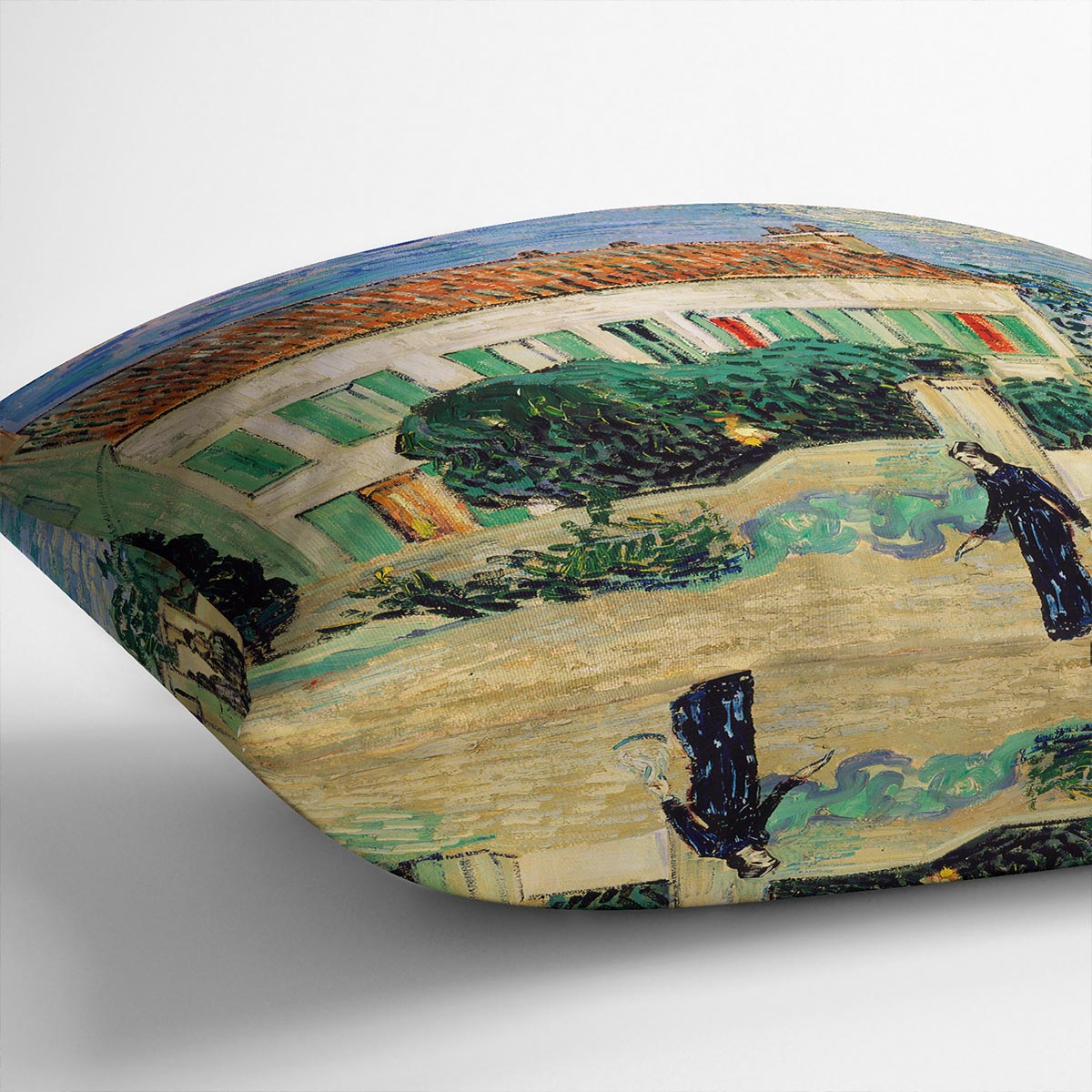 A vibrant White House at Night Cushion featuring abstract design on luxurious vegan faux suede, showcasing rich colors and intricate patterns.