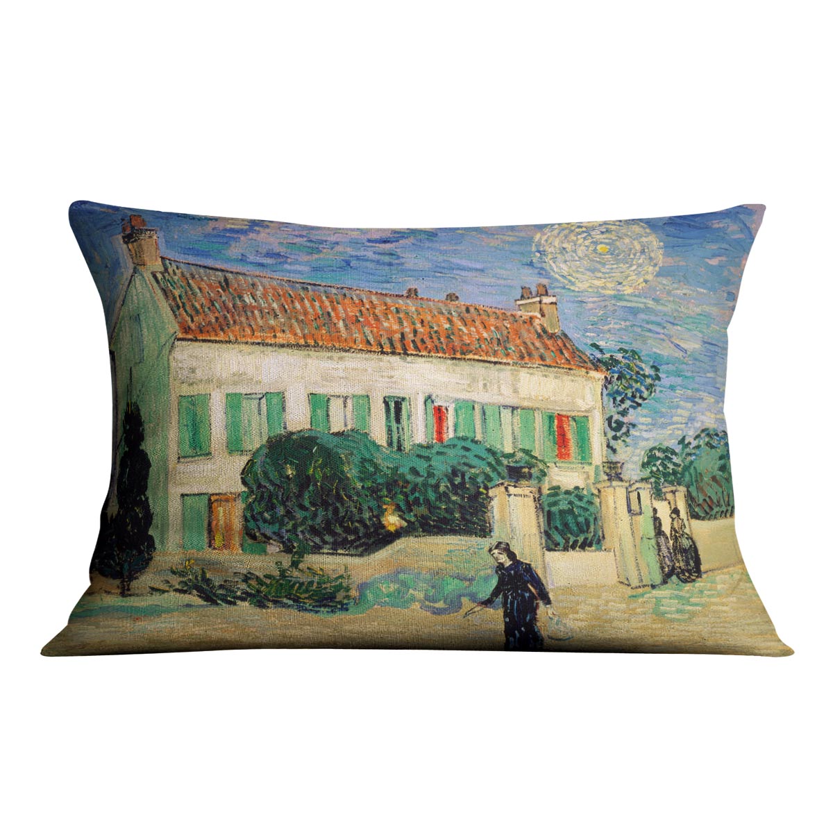 A vibrant White House at Night Cushion featuring abstract design on luxurious vegan faux suede, showcasing rich colors and intricate patterns.