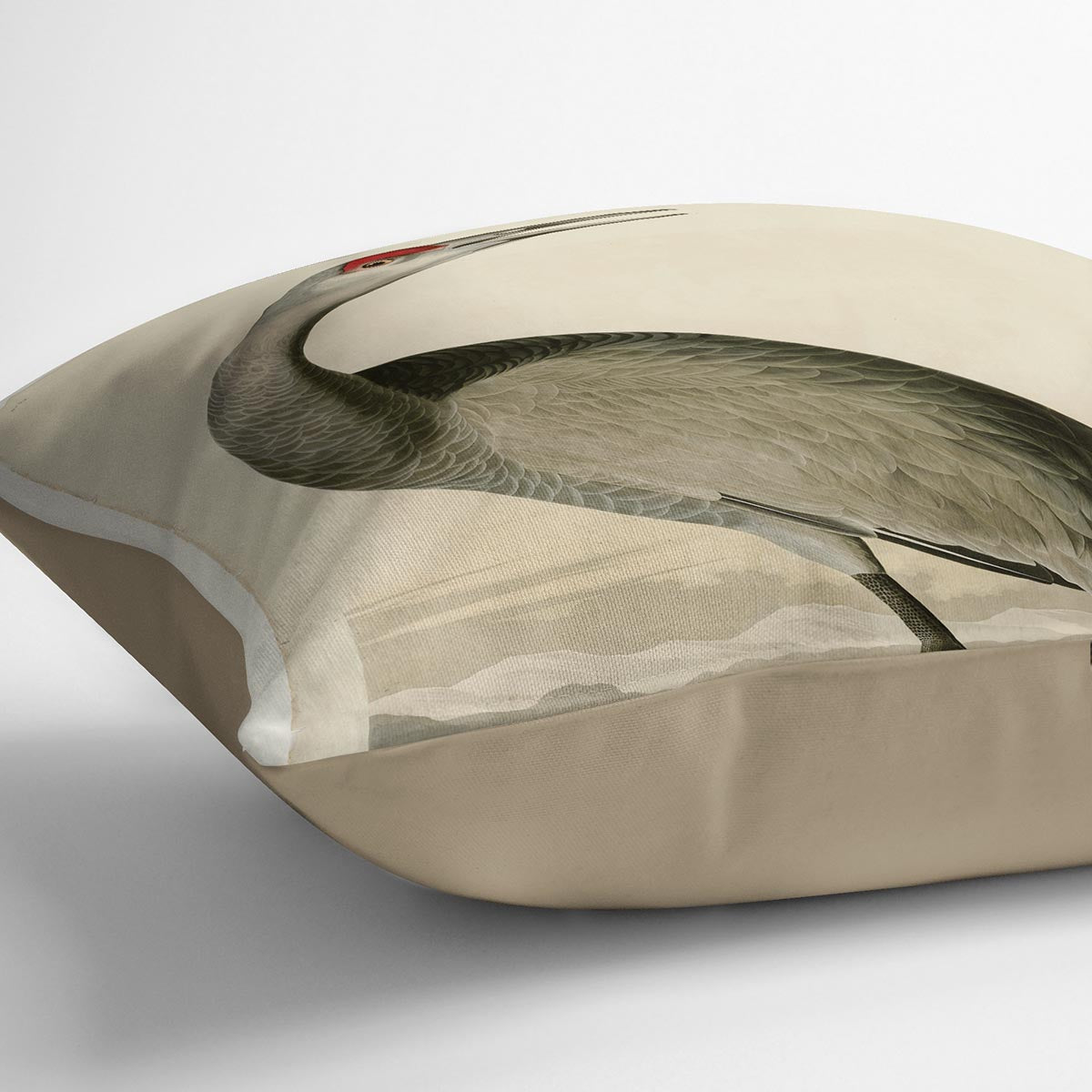 Whooping Crane by Audubon Cushion featuring vibrant abstract design on luxurious vegan faux suede.