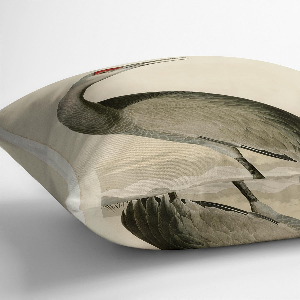 Whooping Crane by Audubon Cushion featuring vibrant abstract design on luxurious vegan faux suede.