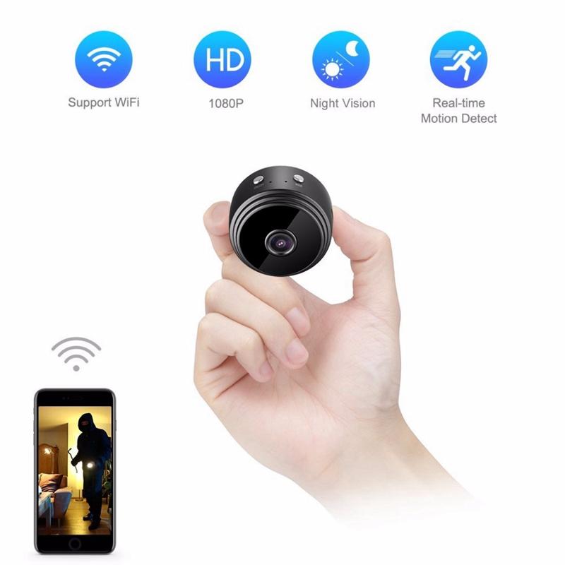 WIFI Mini Camera A9 HD 1080P with infrared night vision, compact design for home security monitoring.