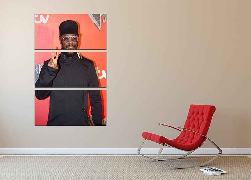Three-panel canvas print featuring Will I Am in a stylish hat, perfect for modern decor.