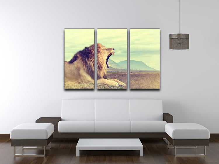 A stunning 3-panel canvas print featuring a majestic wild African lion, showcasing vibrant colors and intricate details.