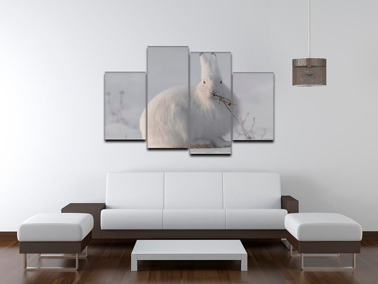 A stunning 4-split canvas artwork featuring a wild Arctic hare, showcasing vibrant colors and intricate details across four panels.