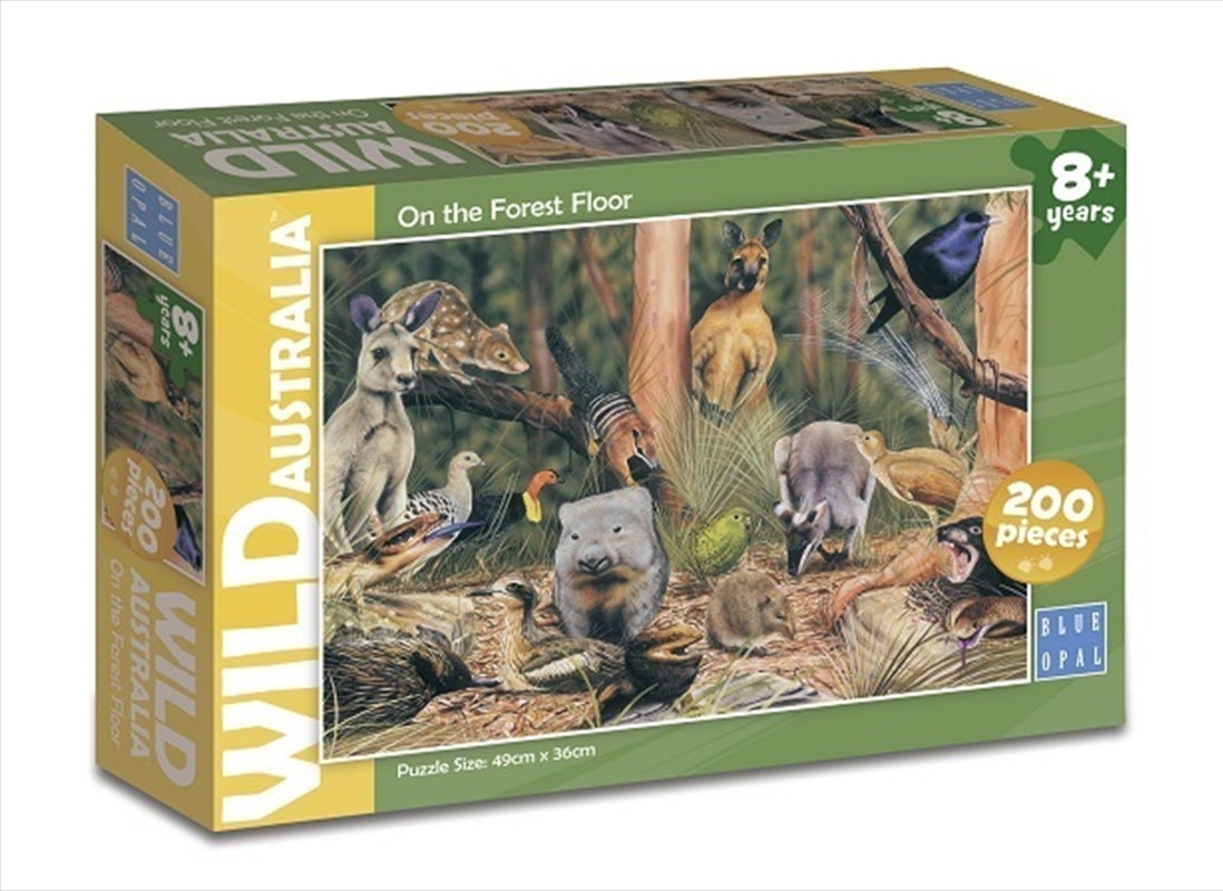A colorful 200-piece puzzle depicting the Australian forest floor, showcasing vibrant flora and fauna.