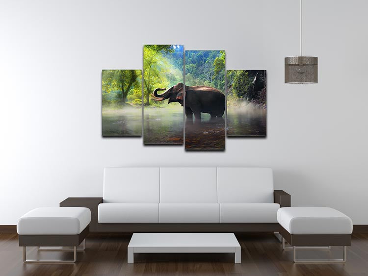 A stunning 4-split canvas artwork featuring a wild elephant in a lush forest, showcasing vibrant colors and intricate details.