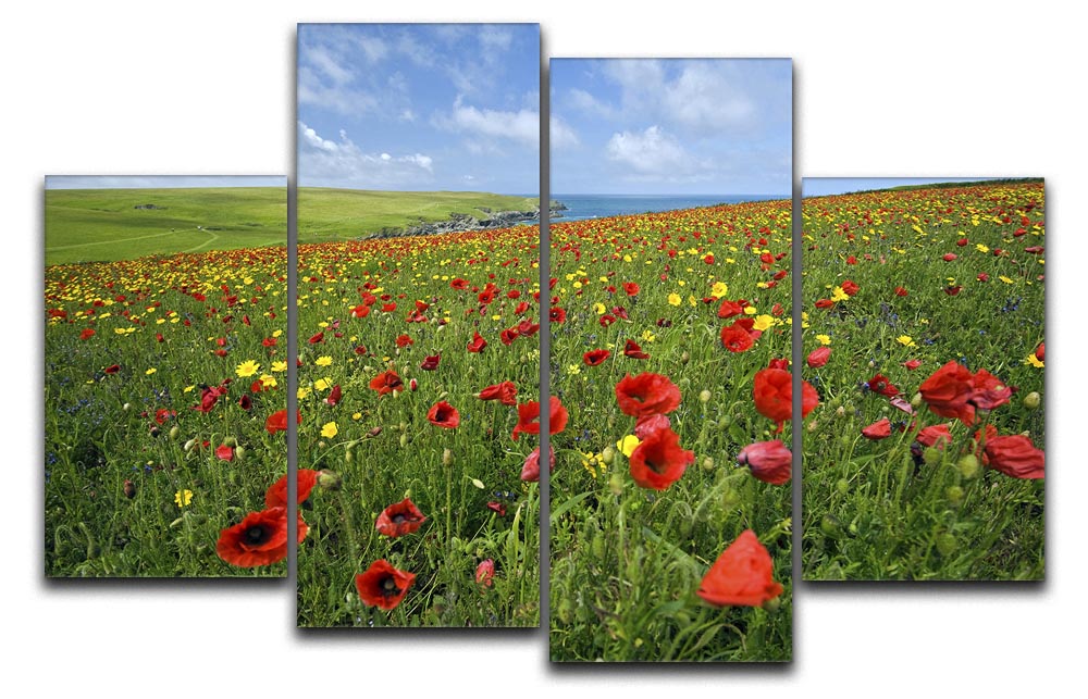 A vibrant 4-split canvas artwork featuring a wildflower meadow, showcasing colorful blooms across four panels.