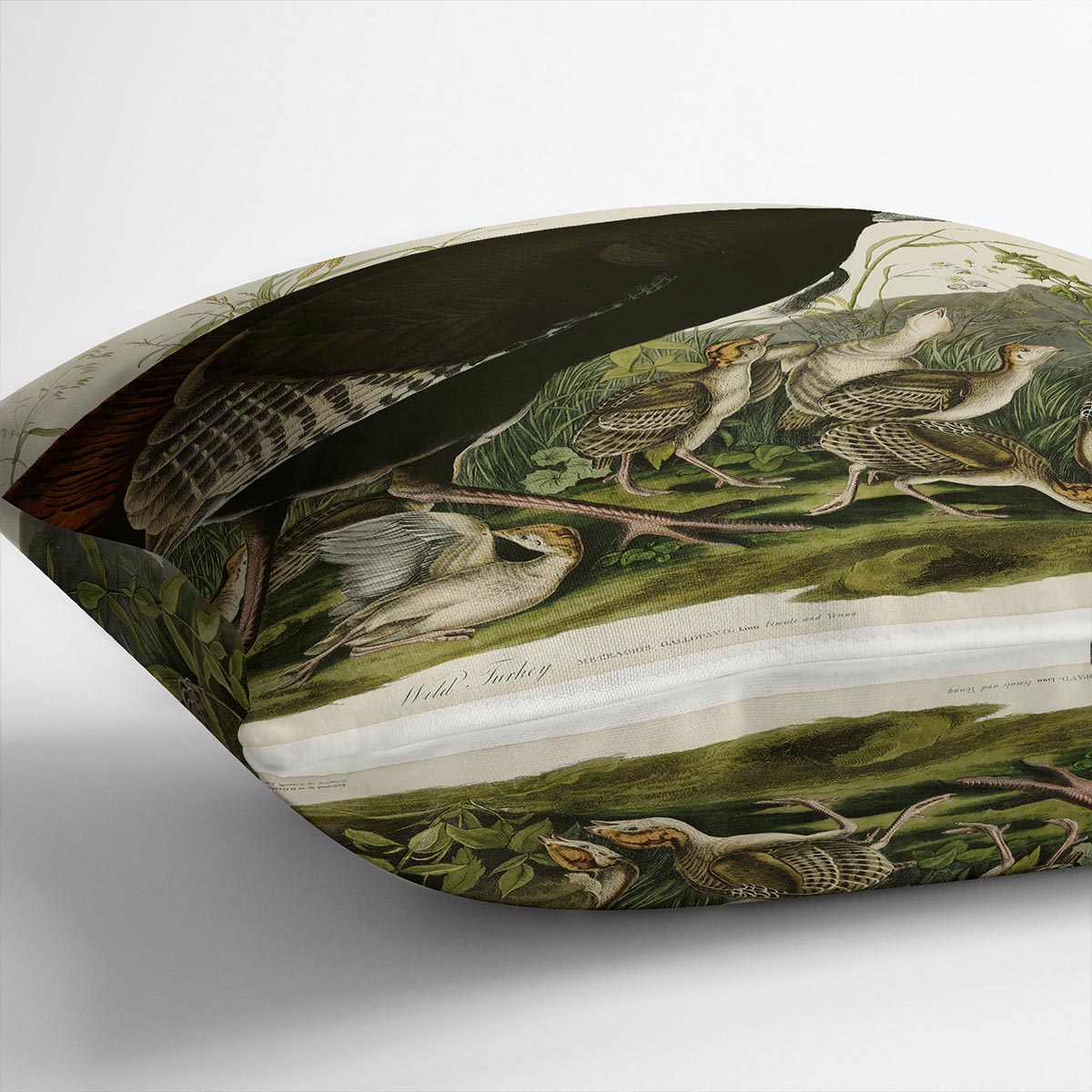 Wild Turkey 2 by Audubon Cushion featuring vibrant abstract design on luxurious vegan faux suede.