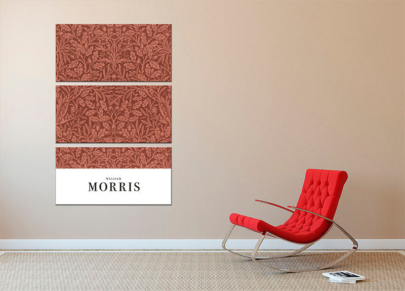William Morris Acorns and Oak Leaves 3-panel canvas print showcasing intricate designs of acorns and oak leaves in rich colors.