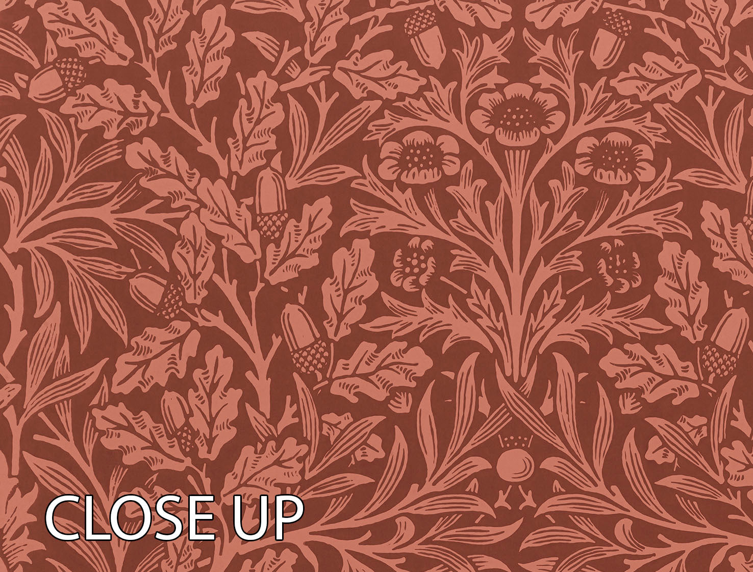 William Morris Acorns and Oak Leaves 3-panel canvas print showcasing intricate designs of acorns and oak leaves in rich colors.