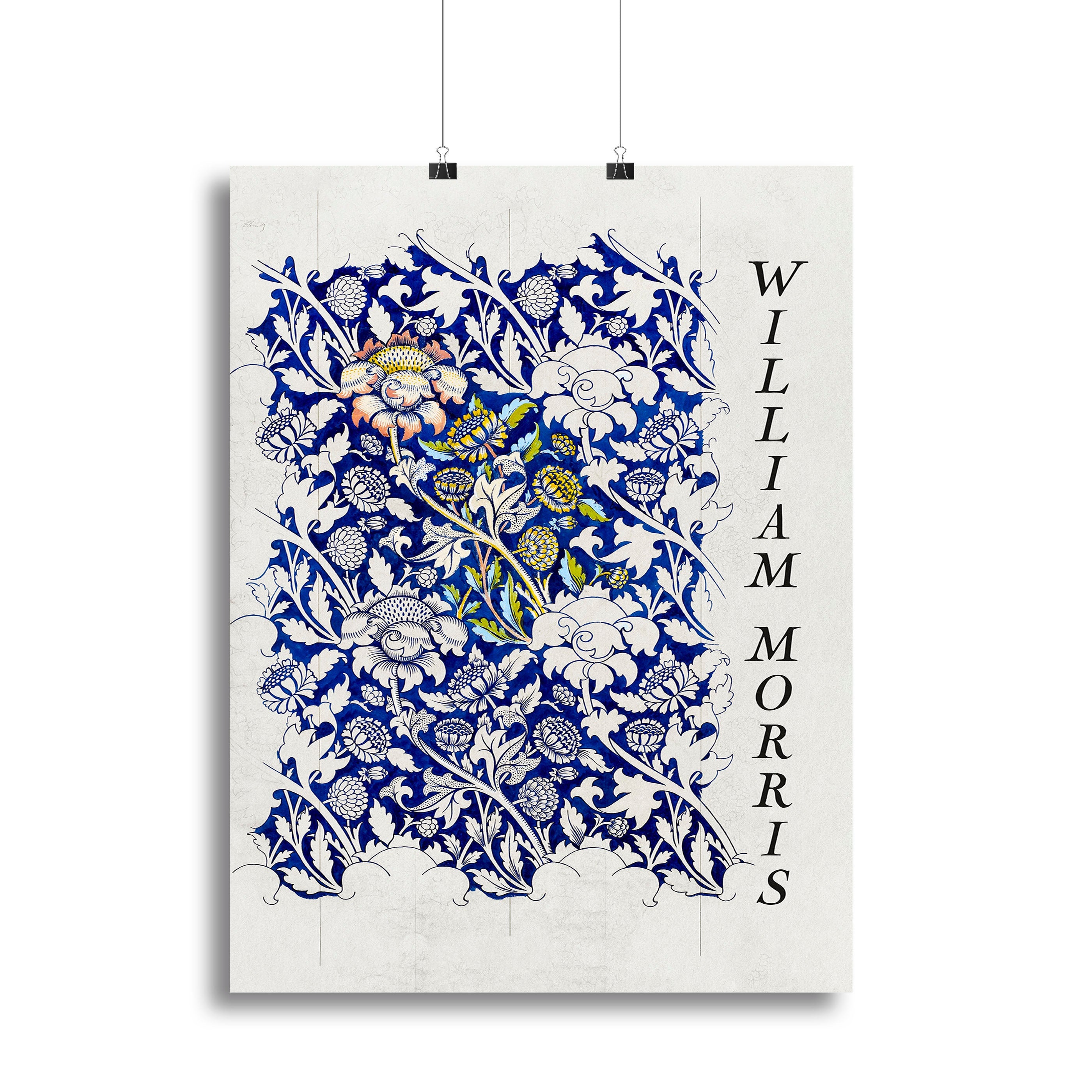 William Morris Wey Canvas Print featuring intricate floral patterns in vibrant colors, elegantly stretched over a wooden frame.