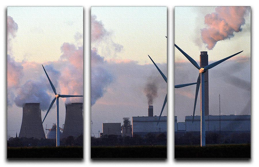 Wind Farm 3 Split Panel Canvas Print showcasing a serene landscape with wind turbines, enhancing modern decor.