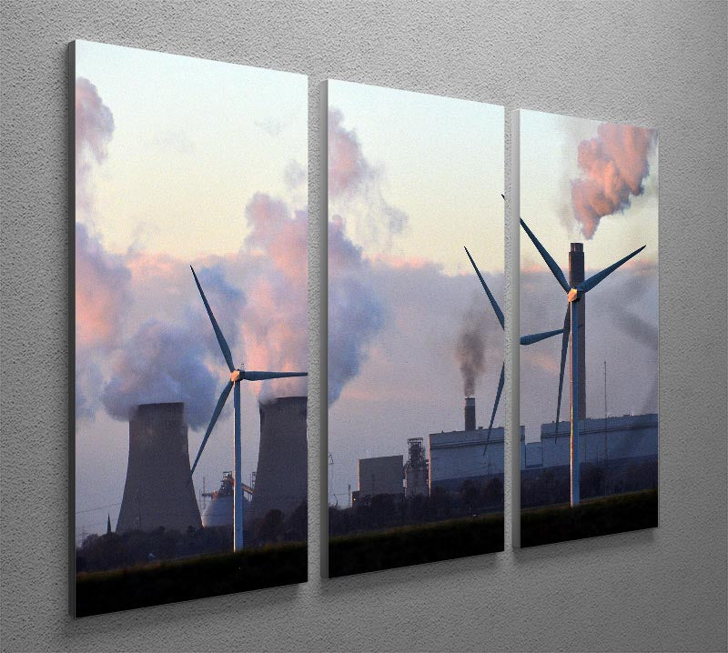 Wind Farm 3 Split Panel Canvas Print showcasing a serene landscape with wind turbines, enhancing modern decor.