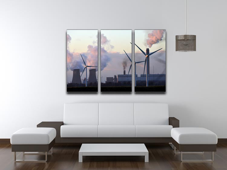 Wind Farm 3 Split Panel Canvas Print showcasing a serene landscape with wind turbines, enhancing modern decor.