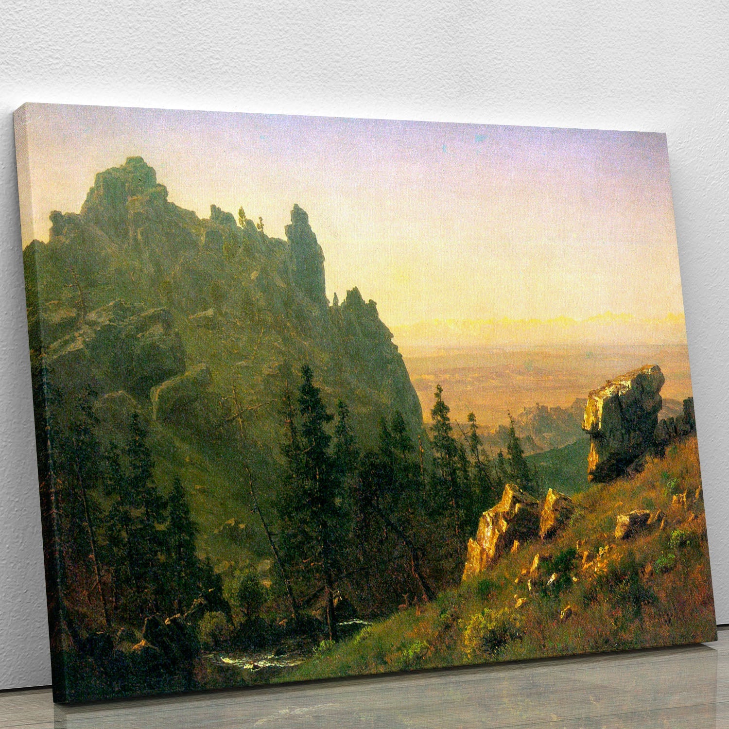 A beautiful canvas print of Wind River Country, showcasing majestic mountains and serene landscapes in vibrant colors.