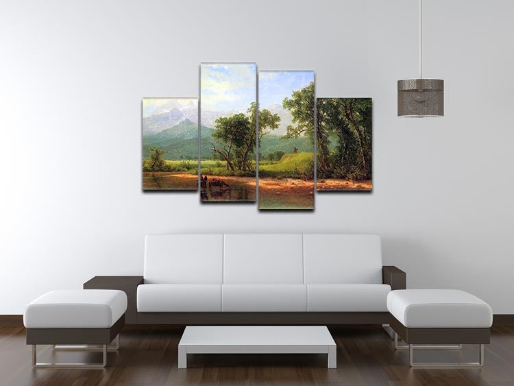 A stunning 4-split canvas artwork depicting the Wind River Mountains landscape in Wyoming, showcasing vibrant colors and intricate details.