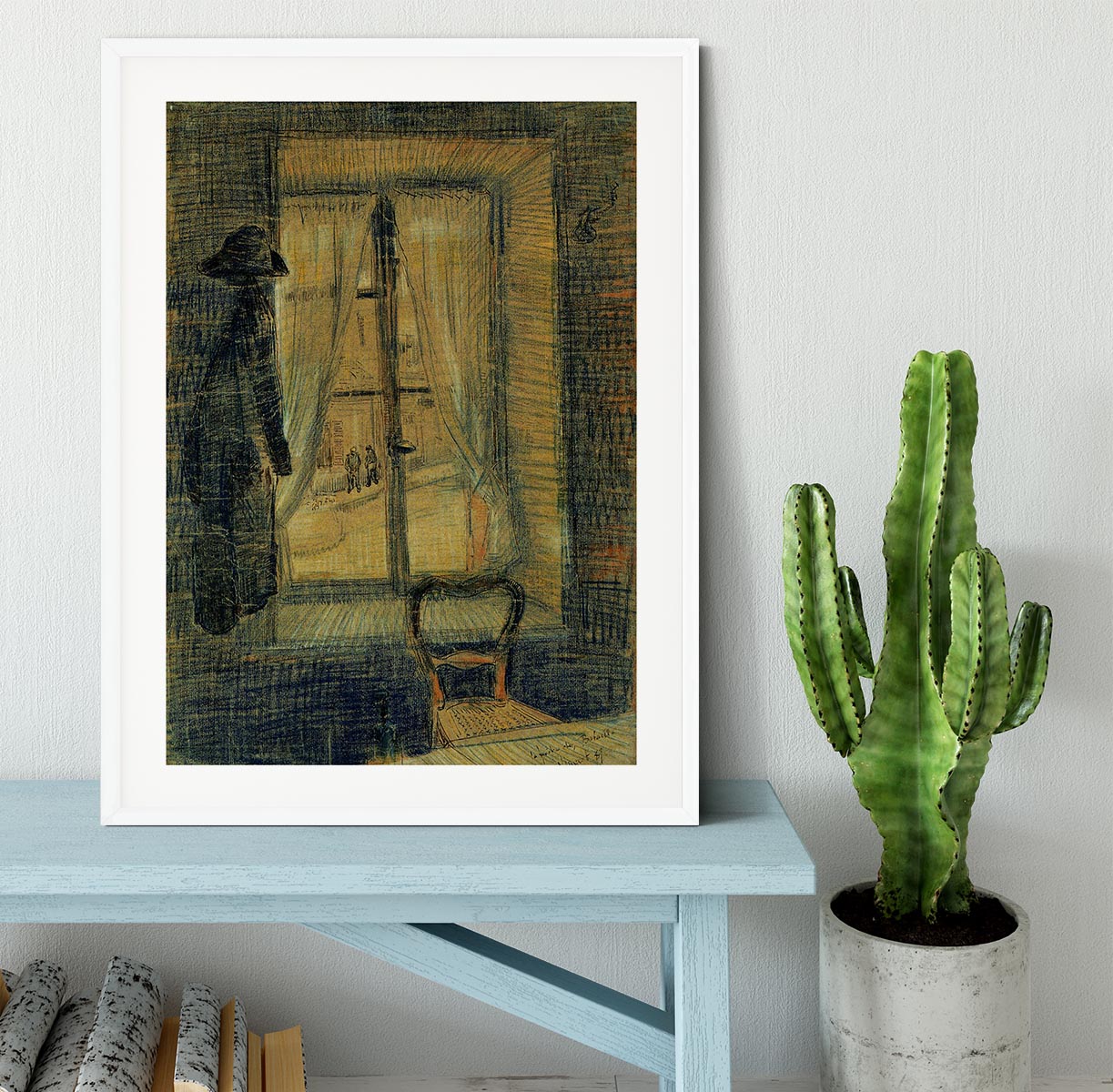Framed print of Van Gogh's Window in the Bataille Restaurant, showcasing vibrant colors and intricate details.
