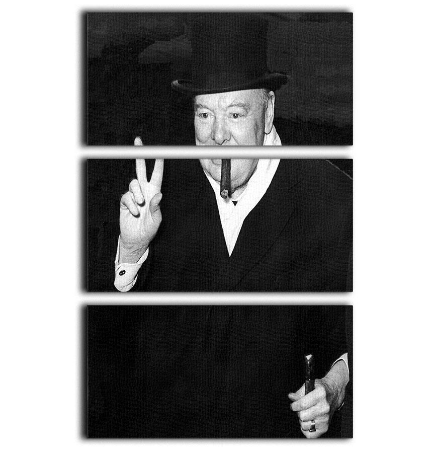 Winston Churchill giving the victory sign depicted in a stunning 3-panel canvas print, showcasing historical significance and artistic elegance.