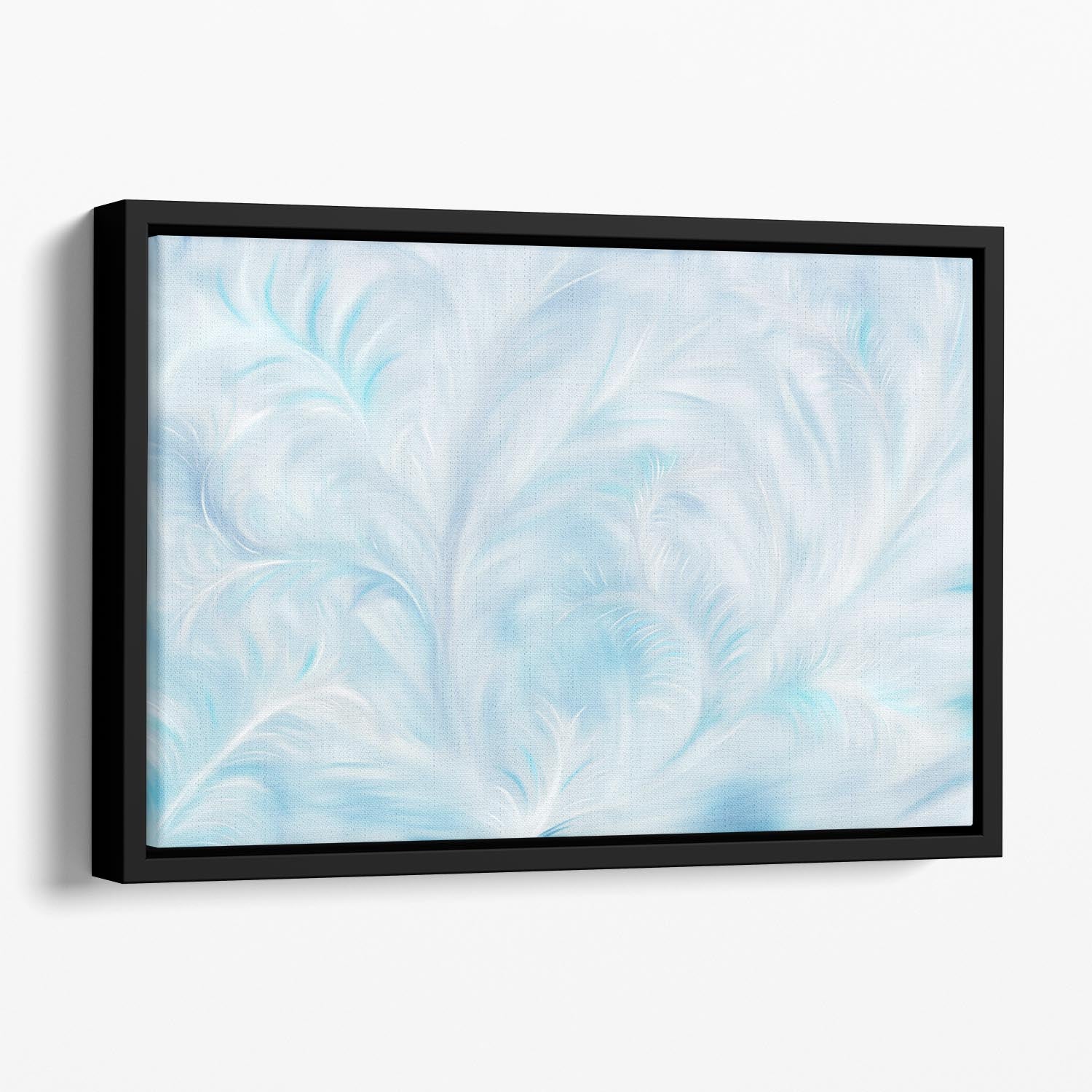 A vibrant Winter Art Floating Framed Canvas featuring abstract designs in a handcrafted wooden frame, ideal for home decor.