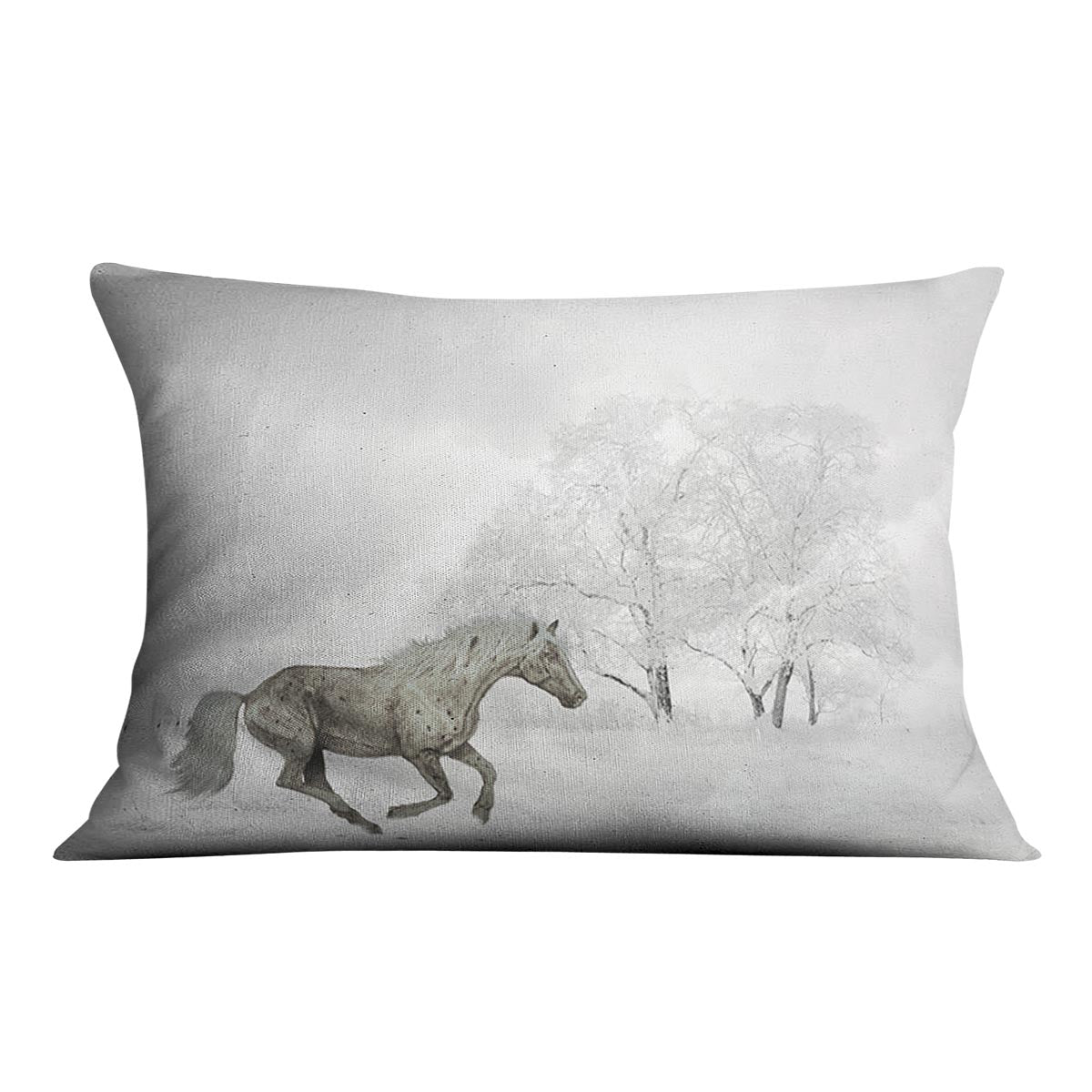 A vibrant Winter Horse Cushion featuring abstract designs on luxurious vegan faux suede, showcasing its plush filling and handmade quality.