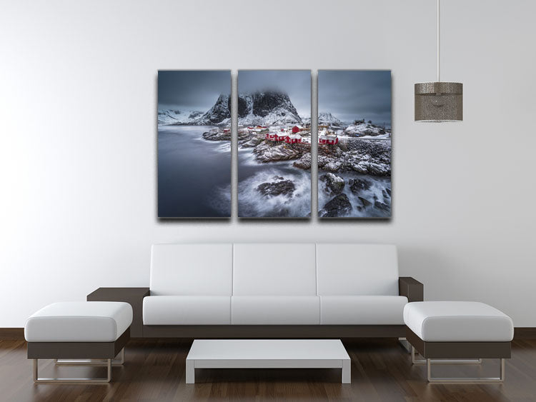 Winter Lofoten Islands 3-panel canvas print showcasing stunning landscapes in a cohesive design.