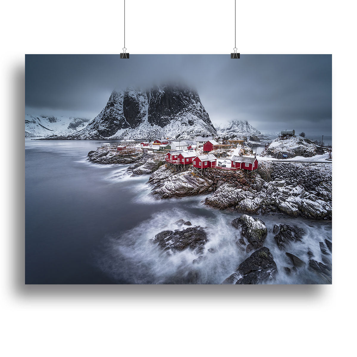 A beautiful canvas print of the Winter Lofoten Islands showcasing serene landscapes and vibrant colors, perfect for home decor.