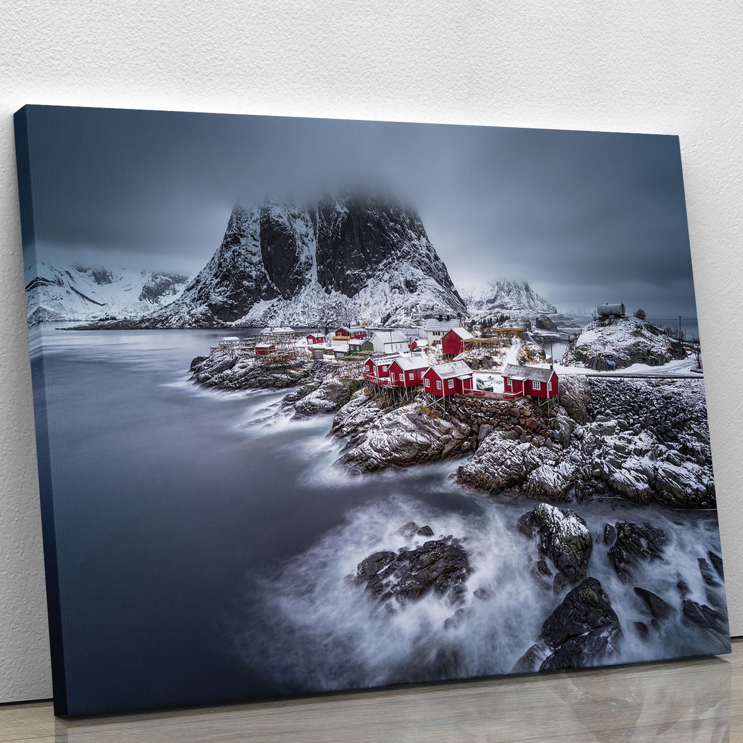 A beautiful canvas print of the Winter Lofoten Islands showcasing serene landscapes and vibrant colors, perfect for home decor.