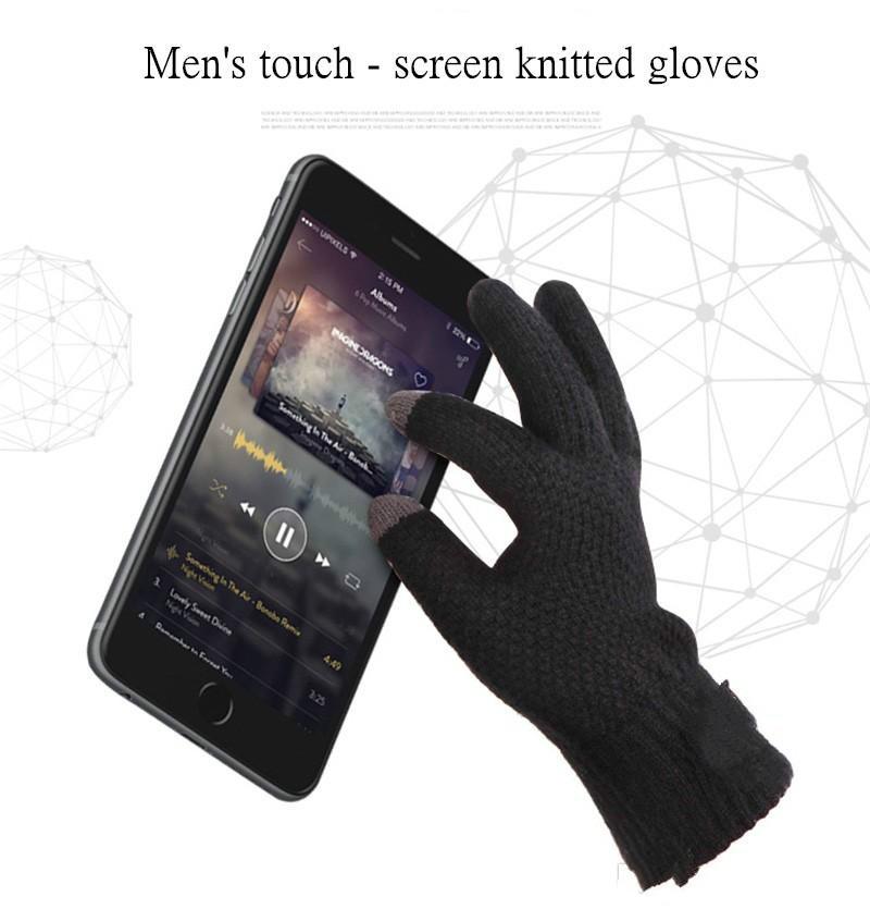 A pair of high-quality knitted gloves designed for men, featuring touch screen compatibility and an anti-skid grip, perfect for winter use.