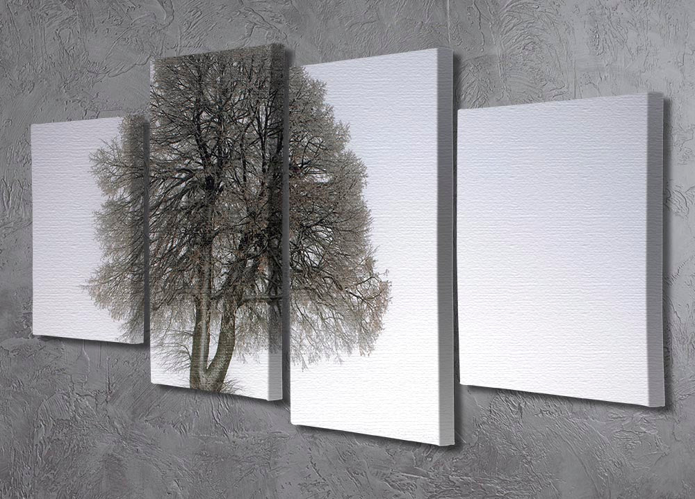 A beautiful 4-split canvas artwork featuring winter trees, showcasing a serene snowy landscape across four panels.