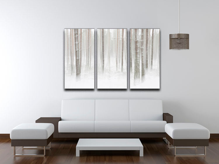 A beautiful 3-panel canvas print depicting a serene winter forest scene in Sweden, showcasing trees and snow.