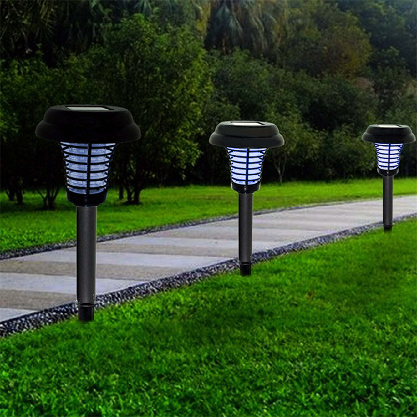 Wireless Solar-Powered Mosquito Killer Lamp in black, designed for outdoor use, featuring LED and UV light systems for insect attraction and elimination.