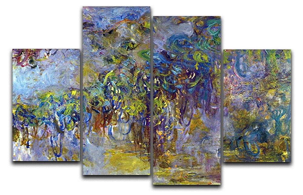 Wisteria 2 by Monet 4 Split Panel Canvas artwork featuring vibrant purple wisteria flowers across four panels.