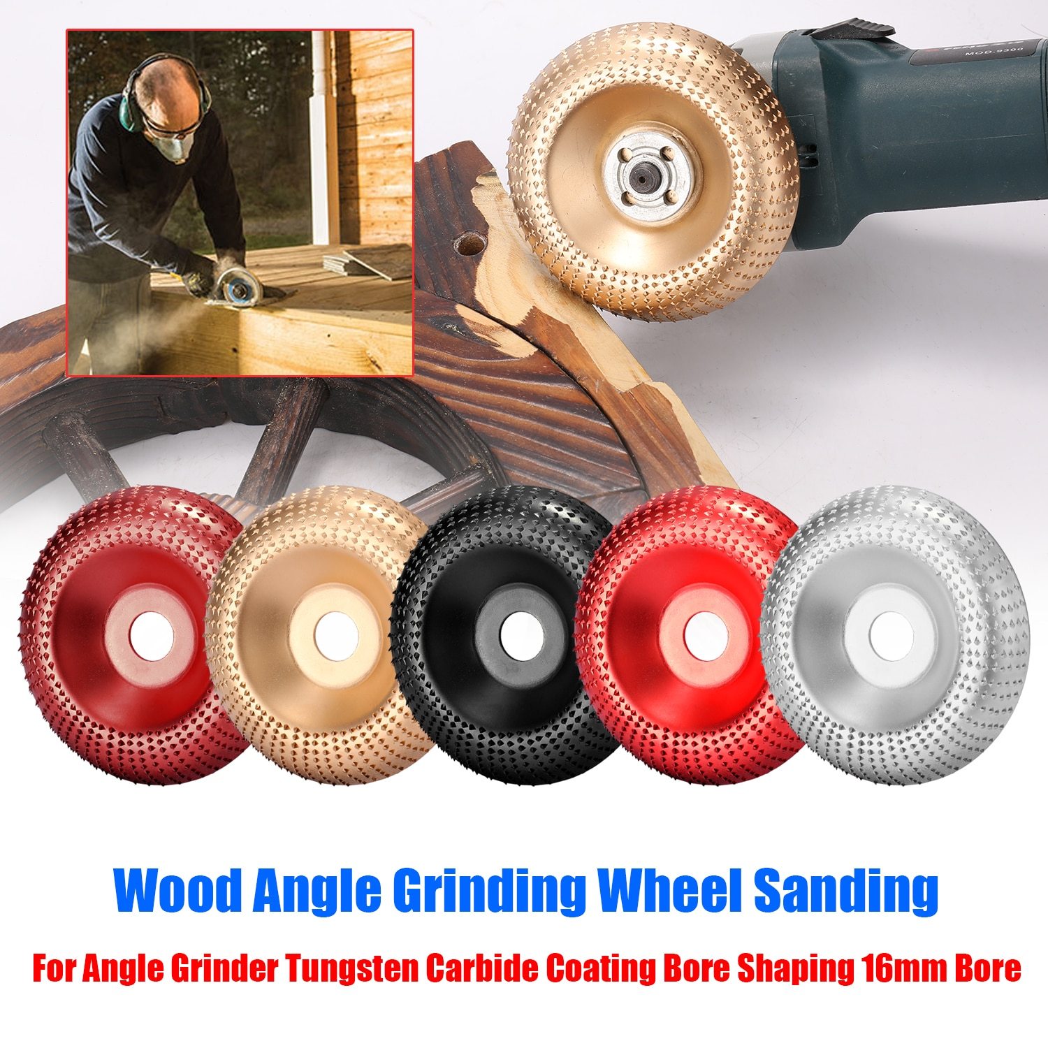 Wood Angle Grinding Wheel with tungsten carbide coating, cylindrical shape, designed for sanding and carving tasks on wood surfaces.