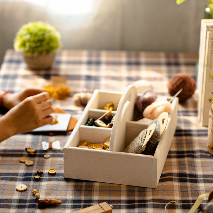 Wooden Desktop Organizer Succulent Planter with natural finish, featuring compartments for office supplies and space for succulent plants.