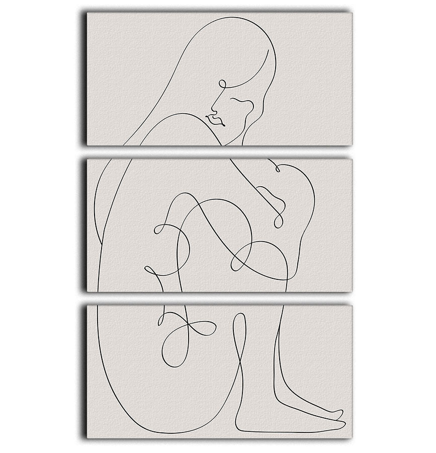 Three-panel canvas print featuring elegant black line art of a woman, perfect for modern decor.