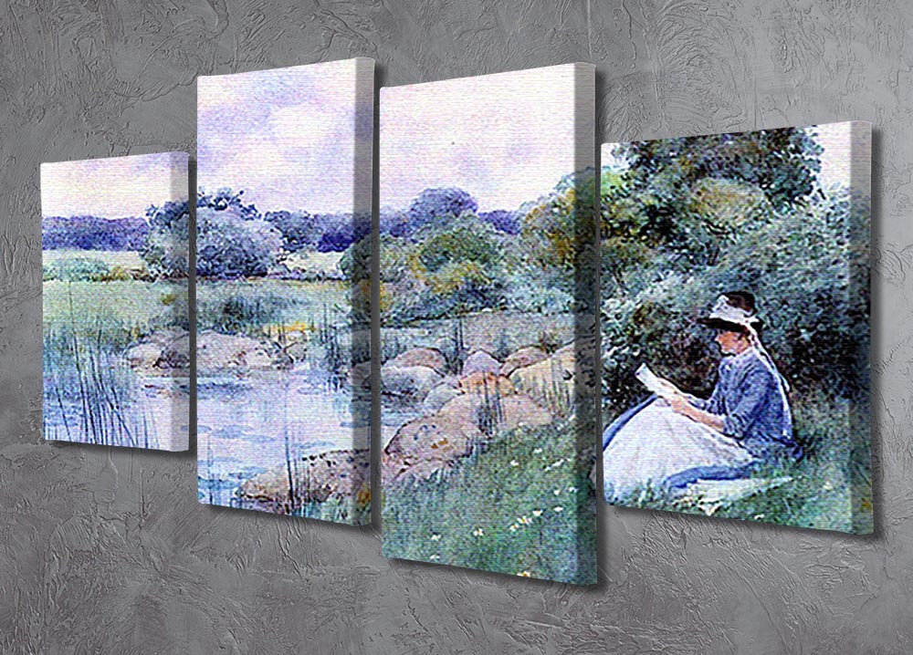 A beautiful 4-split canvas artwork featuring a woman reading, showcasing serene colors and intricate details.